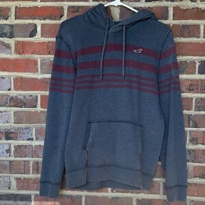Hollister Navy and Maroon Striped Hoodie Small P2P 21” and 25” Long.  Like New